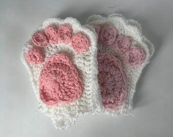 Crochet Fingerless Gloves (Animal Paw Print is Optional)