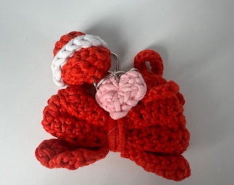 Crochet Plush Bow Keychain with Charms