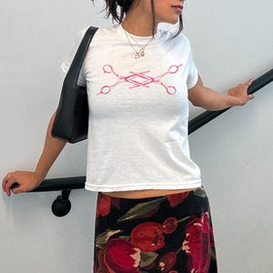 Lesbian Pride Baby Tee Shirt, Y2K Fashion Clothes, Scissors Baby Tee, Minimalist Ballet Core Subtle Lesbian Pride Baby T, LGBTQ WLW Gift