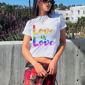 Love Is Love Baby Tee, Retro Y2K Gay Rights Pride Month Crop Top,Vintage LGBTQ Queer Lesbian Equality Shirt,Colorful Aesthetic Graphic Tee