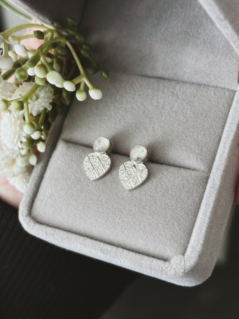 Memorial Ashes or Hair Stud Earrings Heart Drops Dog, Cat, Horse