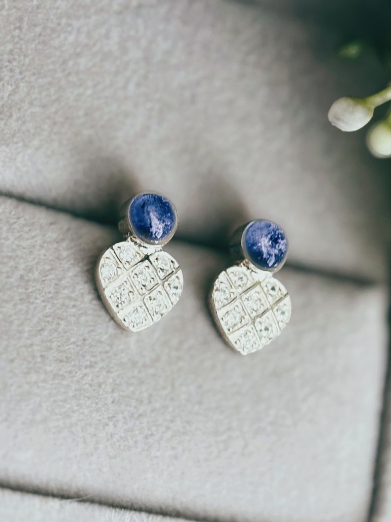 Memorial Ashes or Hair Stud Earrings Heart Drops Dog, Cat, Horse