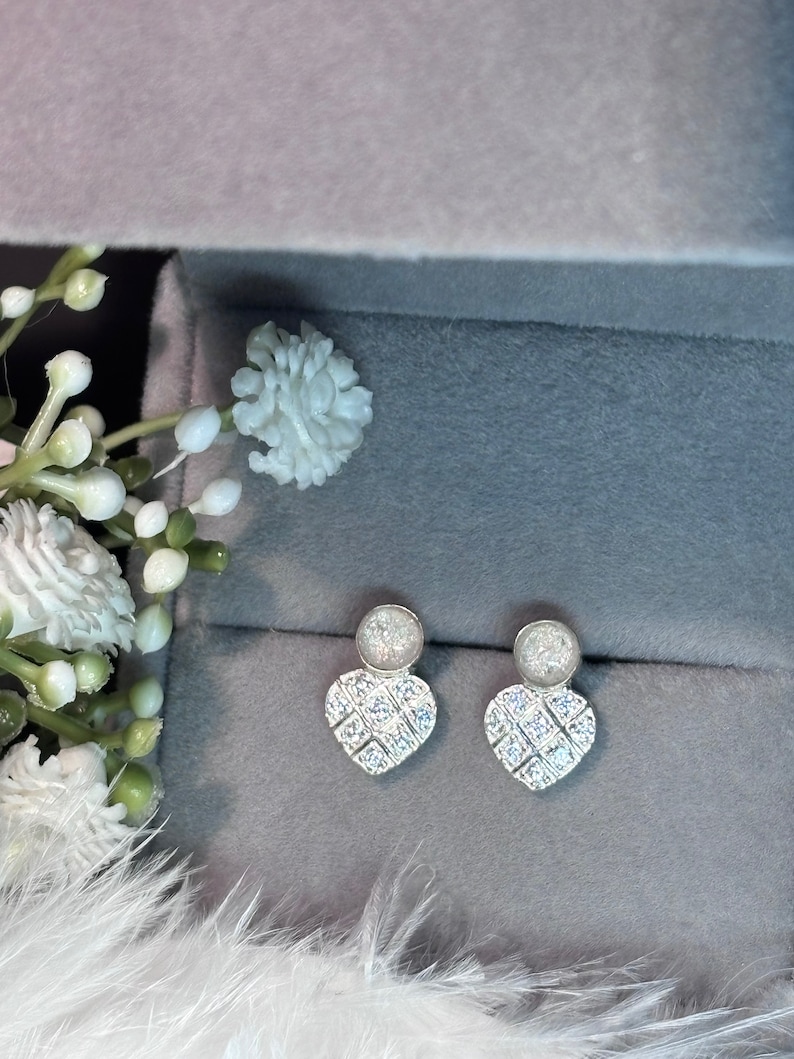 Memorial Ashes or Hair Stud Earrings Heart Drops Dog, Cat, Horse