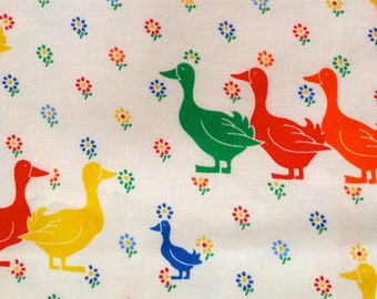 Vintage Ducks Geese Printed Cotton Fabric 2-1/4 Yards
