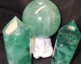 Baja Blast Green Fluorite Sphere or Round Tower Crystals Power Earth Metaphysical Strength Focus ADHD