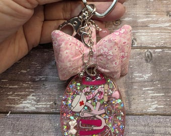 Handmade Nurse Keychain | Personalized Initial Charm | Resin Medical Bag Charm | Rhinodite Bead | Custom Gift for Nurses