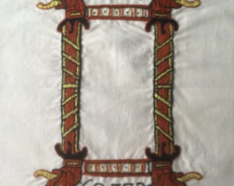 Medieval Bayeux Inspired Red and Gold Original Embroidery Panel