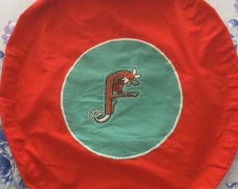 F is for Fox Original Embroidery Ready to use ROUND cushion cover