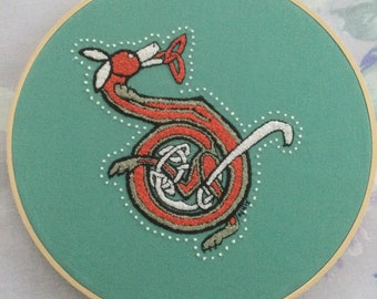 Medieval Fox Letter D Original Embroidery Hoop mounted Ready to hang