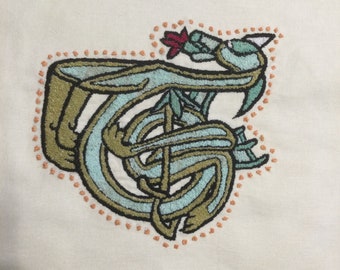 Medieval Inspired Dragon Letters ( C, R, T)Original Embroidery Panels