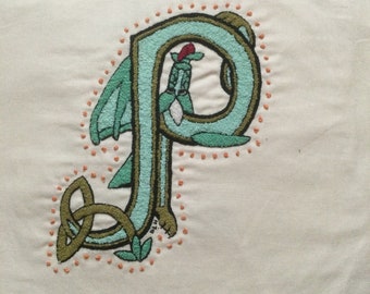 Medieval Inspired Dragon Letters(P, Q, S, U, W, X, Z) Original Embroidery Panels