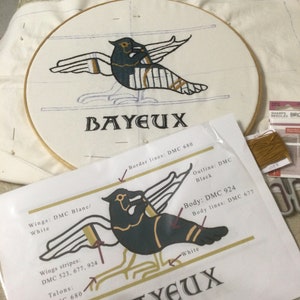 Medieval Bayeux Bird Blue detail 1066 embroidery pattern PDF