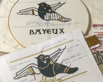 Medieval Bayeux Bird Blue detail 1066 embroidery pattern PDF