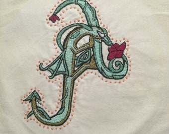 Medieval Inspired Dragon Letters (A, B, E, H, I, J,) Original Embroidery Panels