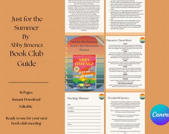 May include: A printable book club guide for the novel "Just for the Summer" by Abby Jimenez. The guide includes a character cheat sheet, meeting planner, and wonderful quotes from the book. The guide is ready to use for your next book club meeting.