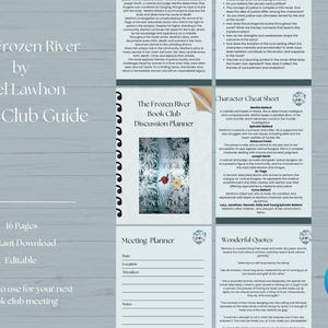 May include: A printable book club guide for "The Frozen River" by Ariel Lawhon. The guide includes a character cheat sheet, discussion planner, meeting planner, and wonderful quotes from the book. The guide is ready to use for your next book club meeting.