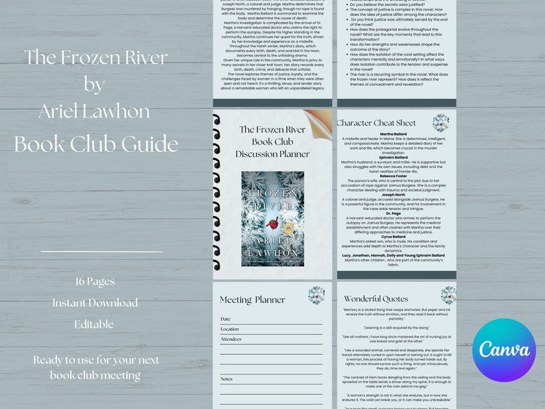 The Frozen River by Ariel Lawhon, Book Club Guide Planner
