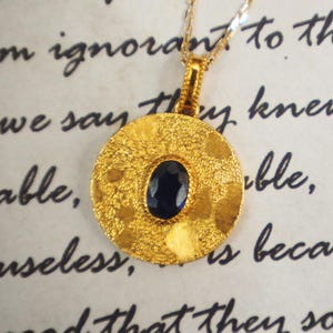 Blue Sapphire Pendant, 18k Solid Gold Pendant, Vintage Gold Pendant , Unique Engagement Pendant, Daily Jewelry, Women Blue Sapphire Pendant