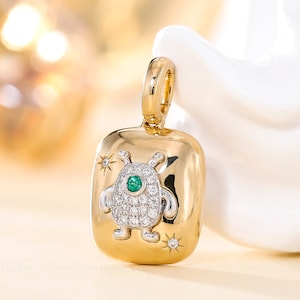 18k Solid Gold Anhänger, Smaragd Anhänger mit Diamant, einzigartiger Anhänger für Frauen, Geschenk für sie, täglicher Schmuck für Mädchen, neuer Edelstein Anhänger