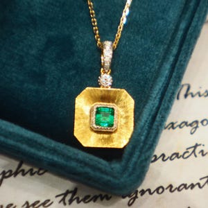 Natürlicher Smaragd Anhänger mit Diamant, 18k solid Gold Anhänger, Einzigartiger Verlobung Anhänger, Frauen Smaragd Anhänger, Vintage Gold Anhänger