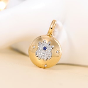 18k Solid Gold Pendant, Sapphire Pendant With Diamond, Unique Pendant For Women, Gift For Her, Daily Jewelry for Girl, Luxury Pendant