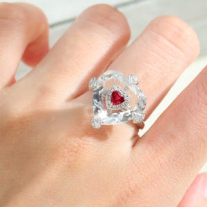 Ruby Engagement Ring, Heart Shaped Ruby with Quartz w Diamond, Pigeon Blood Red Ruby Ring, Wedding Ring,18k White Gold Ring, Gift for Women