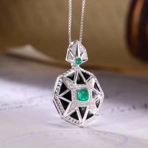 18k solid Gold Smaragd Anhänger, Zuckerhut Smaragd Anhänger mit Diamant, einzigartiger Verlobungsanhänger, Smaragd Anhänger für Frauen, Geschenk für sie