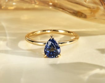 ブルーサファイア ゴールドリング 18K ブルーサファイア、18KYゴールドリング、R005 - Etsy 日本