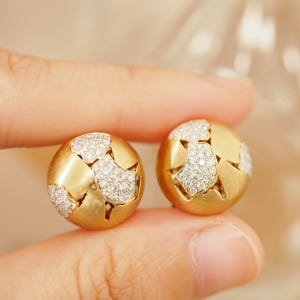 Vintage gold Earrings with Diamond, 18k Solid Gold Earrings, Unique Engagement Earrings, Statement Earrings Gift For Her Earrings For Women