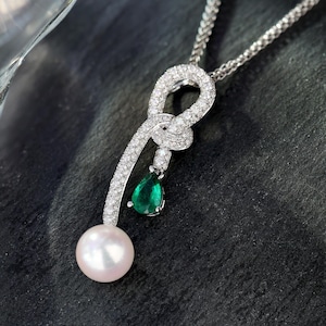 Natürlicher Smaragd Anhänger mit Perle, 18k solid Gold Anhänger, Verlobung Anhänger, Frauen Smaragd Anhänger, Vintage Gold Anhänger, Geschenk für sie