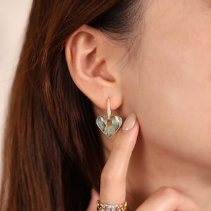 Vintage Gold Earrings with Diamond, 18k Solid Gold Earrings, Unique Engagement Earrings, Minimalist Shell Earrings for Women, Gift for Her