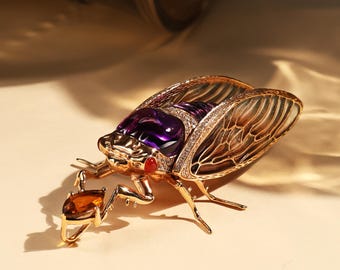 Natural Amethyst Pendant ,18k Solid Gold Pendant, Unique Banquet Jewelry, Women Pendant,Enamel Process Pendant, Vintage Pendant,Gift For Her