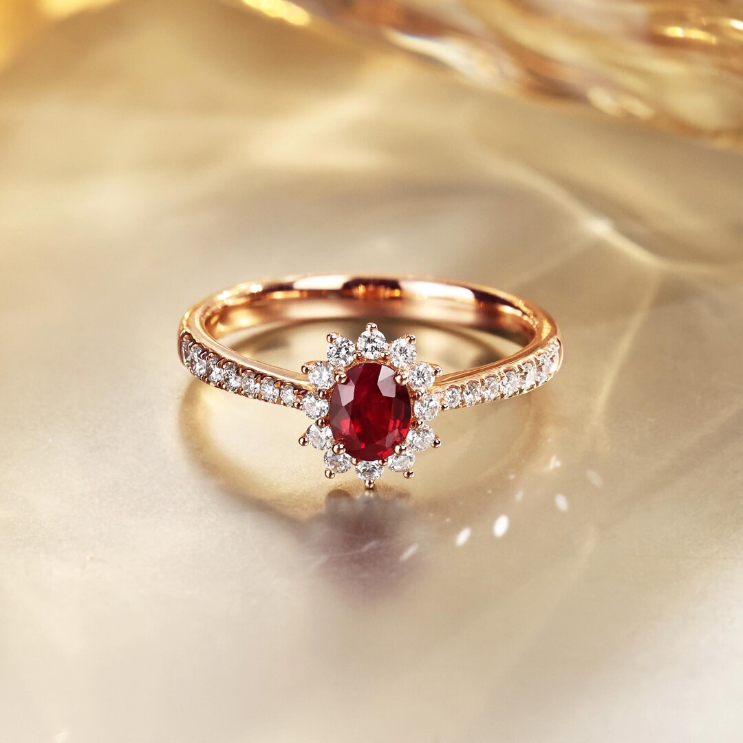 Pigeon Blood Red Ruby Ring,18k Solid Gold Ring, Unique Engagement Ring ...