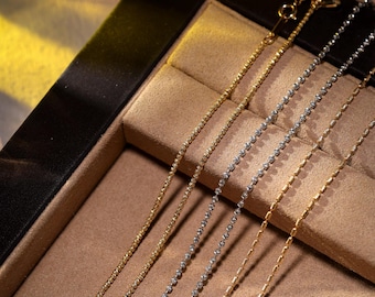 18K Solid Gold Rope Chain Necklace, Rose, Yellow, White Gold,  bead necklace