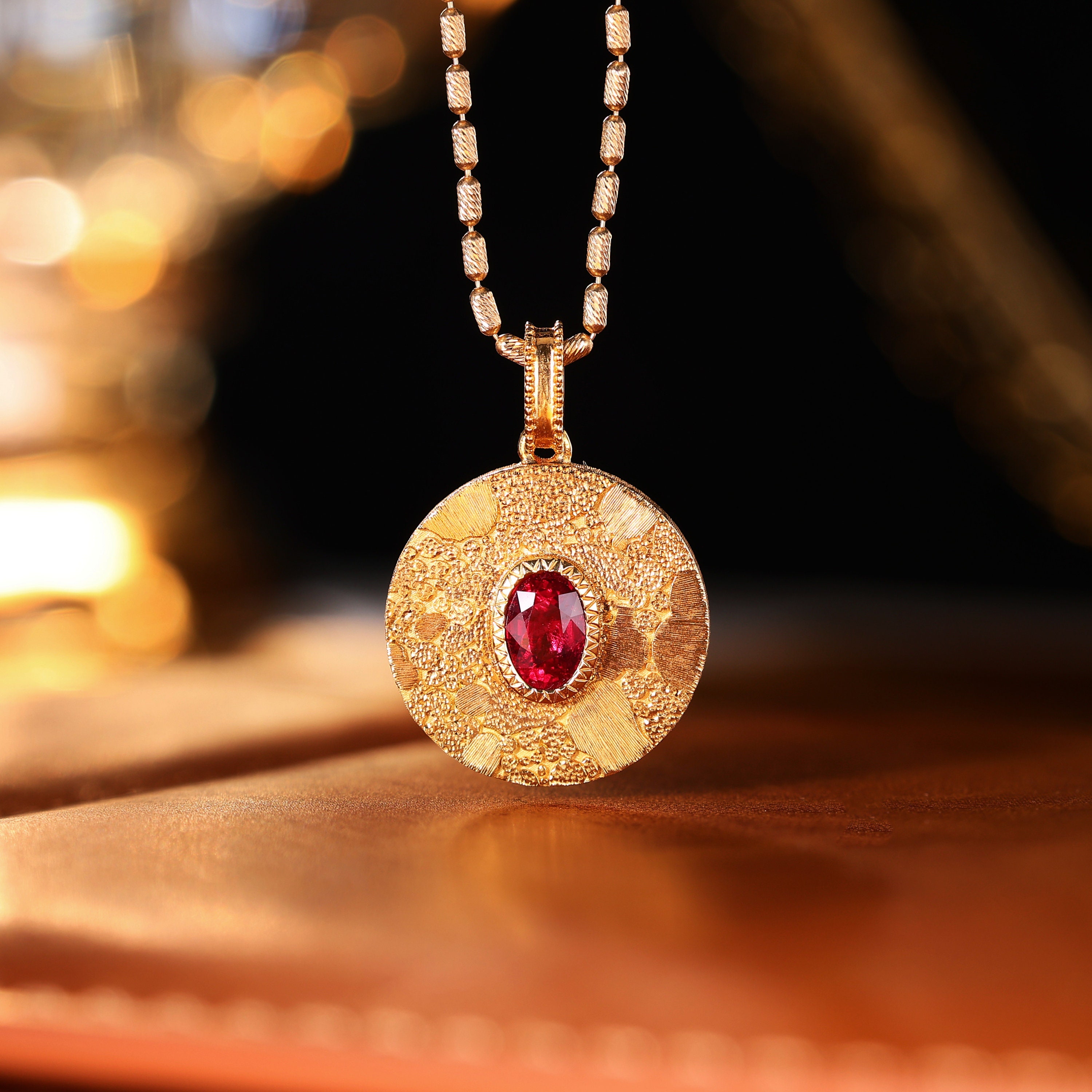 Pigeon Blood Red Ruby Pendant, 18k Solid Gold Pendant, Brushed Gold Pendant , Unique Engagement Pendant, Daily Jewelry, Women Ruby Pendant