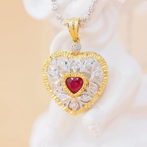 Pigeon Blood Red Ruby Pendant, 18k Solid Gold Pendant, Buccellati Ruby Pendant, Unique Engagement Pendant, Vintage Pendant, Gift for Her
