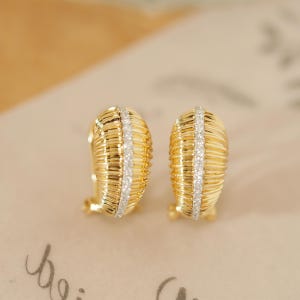 Vintage gold Earrings with Diamond, 18k Solid Gold Earrings, Unique Engagement Earrings, Statement Earrings Gift For Her Earrings For Women