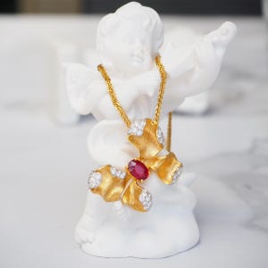 Pigeon Blood Red Ruby Pendant, 18k Solid Gold Pendant, Brushed Gold Pendant , Unique Engagement Pendant, Daily Jewelry, Women Ruby Pendant