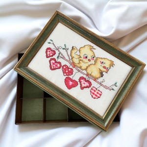 Personalized Velvet Jewelry Box: Embroidered Hearts, Vintage Wooden Frame