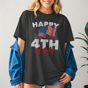 Happy 4th of July T-Shirt, Patriotic American Flag Tee, USA Independence Day Shirt, Red White Blue Celebration Unisex Apparel