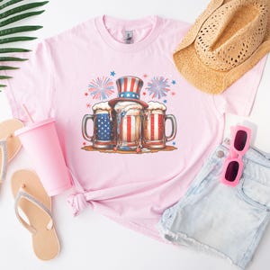 Beer American Flag USA 4th Of July Party Drinking T-Shirt for Men & Women, Patriotic Funny Tee, Independence Day Celebration Shirt