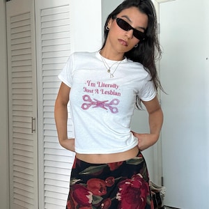 Scissors Baby Tee, Y2K Lesbian Pride Baby Tee, 90s Subtle Lesbian Pride Shirt, Y2K Sapphic LGBTQ WLW T-Shirt, Gay Bi Lesbian Pride Month Tee