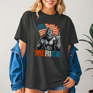 Bigfoot 4th of July Shirt, Bigfoot Merica T-Shirt, Patriotic Bigfoot Shirt, American Sasquatch Shirt, Independence Shirt, Funny 4th July Tee