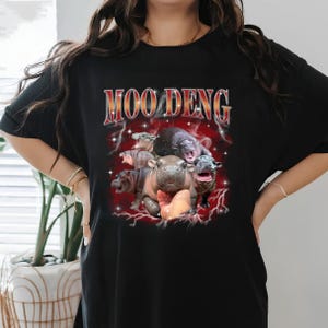 Maglietta &quot;Moo Deng Bootleg&quot;, maglietta divertente &quot;I Love Moo Deng&quot;, felpa del fan club di Moo Deng, maglietta &quot;Hippopotam Lover&quot;, simpatico regalo per gli amanti degli ippopotami.