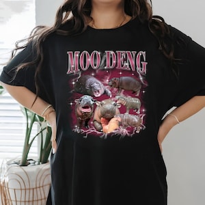 Maglietta divertente con meme di Moo Deng, maglietta &quot;I Love Moo Deng&quot;, felpa del fan club di Moo Deng, maglietta per gli amanti degli ippopotami, simpatico regalo per gli amanti degli ippopotami.