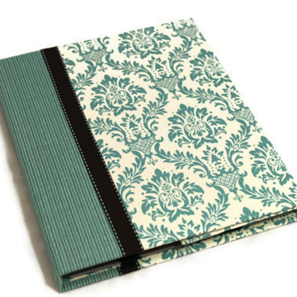 Personalized iPad 3 Cover, iPad 2, iPad Case - Book Style Hard  Cover Converts To iPad Stand- Aqua Damask - Magnet Close, Personalized