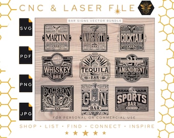 Bar Sign SVG Bundle Package | Home Bar Decor | Whiskey Bar | Tequila Bar | Cocktail Bar | Margarita Bar | Sports Bar | Martini Bar | Bourbon