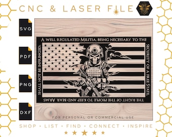 Tattered American Flag Skull Soldier SVG | CNC Laser Cut File (Digital Download)