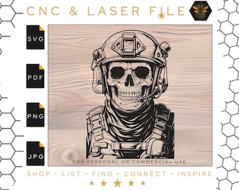 Soldado calavera SVG: Vector de infantería de marina estadounidense, archivo láser militar (descarga digital)