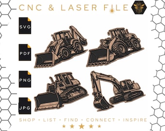 SVG-ontwerpen voor bouwmachines: zware machines, lasergesneden bestanden (digitale download)
